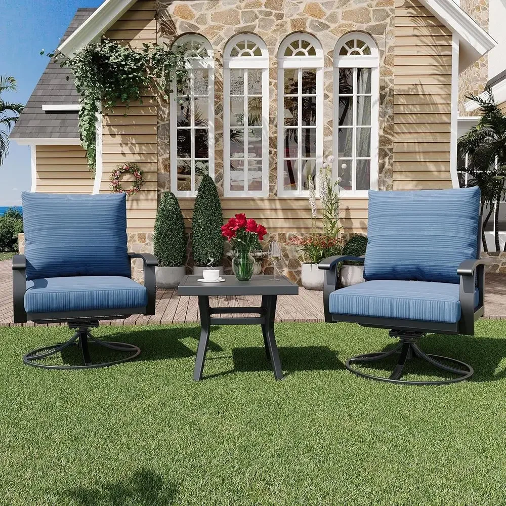 3-Piece Outdoor Swivel Rocker Patio Set with Coffee Table and Cushions for Garden, Deck, and Poolside
3-Piece Outdoor Swivel Rocker Patio Set with Coffee Table and Cushions for Garden, Deck, and Poolside