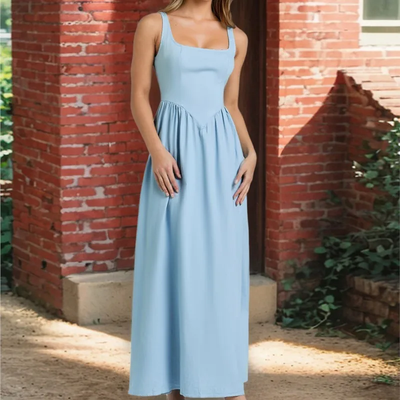 Women's New Retro Simple High Waist Pleated Vest Skirt Solid Color Sexy Suspender Sleeveless Backless A-flip Floor Long Dress
Women's New Retro Simple High Waist Pleated Vest Skirt Solid Color Sexy Suspender Sleeveless Backless A-flip Floor Long Dress