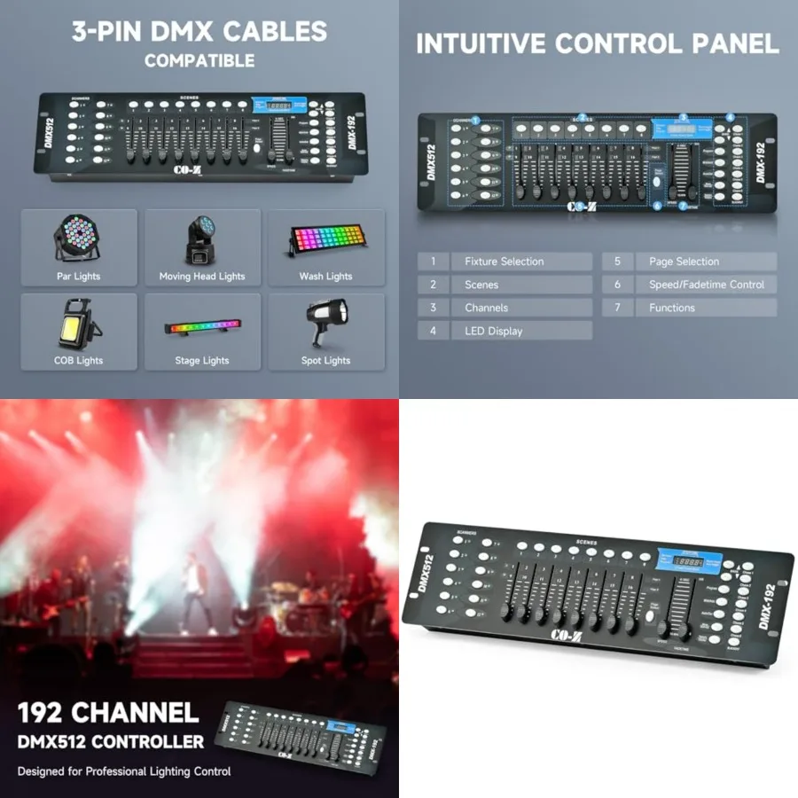 192 DMX 512 Stage DJ Light Controller Lighting Mixer Board Console for Light Shows, Party Disco Pub Night Club DJs KTV Bars and
192 DMX 512 Stage DJ Light Controller Lighting Mixer Board Console for Light Shows, Party Disco Pub Night Club DJs KTV Bars and