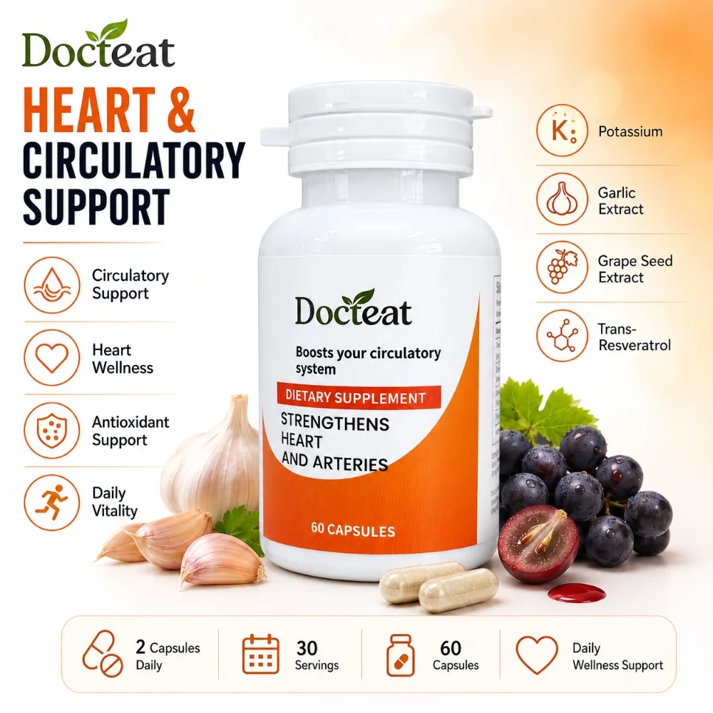 Circulation Support Capsules 60 Count, Garlic Extract 200mg, Grape Seed Extract, Trans-Resveratrol, Potassium Daily Supplement
Circulation Support Capsules 60 Count, Garlic Extract 200mg, Grape Seed Extract, Trans-Resveratrol, Potassium Daily Supplement