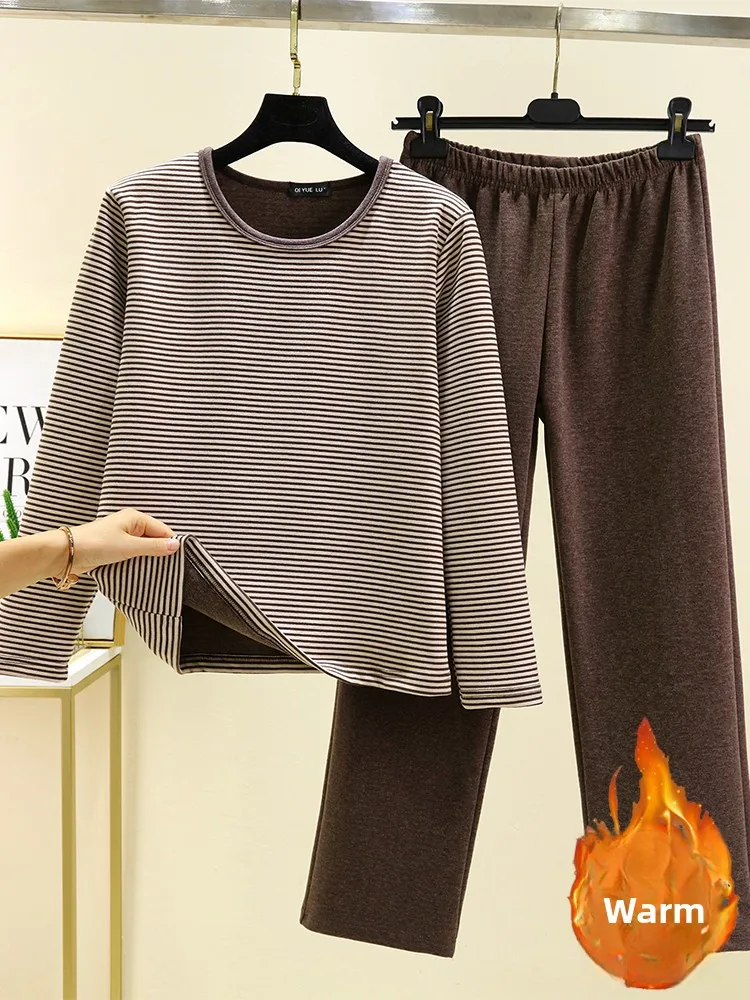 Thiened Long Sve round Ne Spwear Set Женская зимняя домашняя одежда Dervo Полосатый повседневный костюм-двойка большого размера
Thiened Long Sve round Ne Spwear Set Женская зимняя домашняя одежда Dervo Полосатый повседневный костюм-двойка большого размера