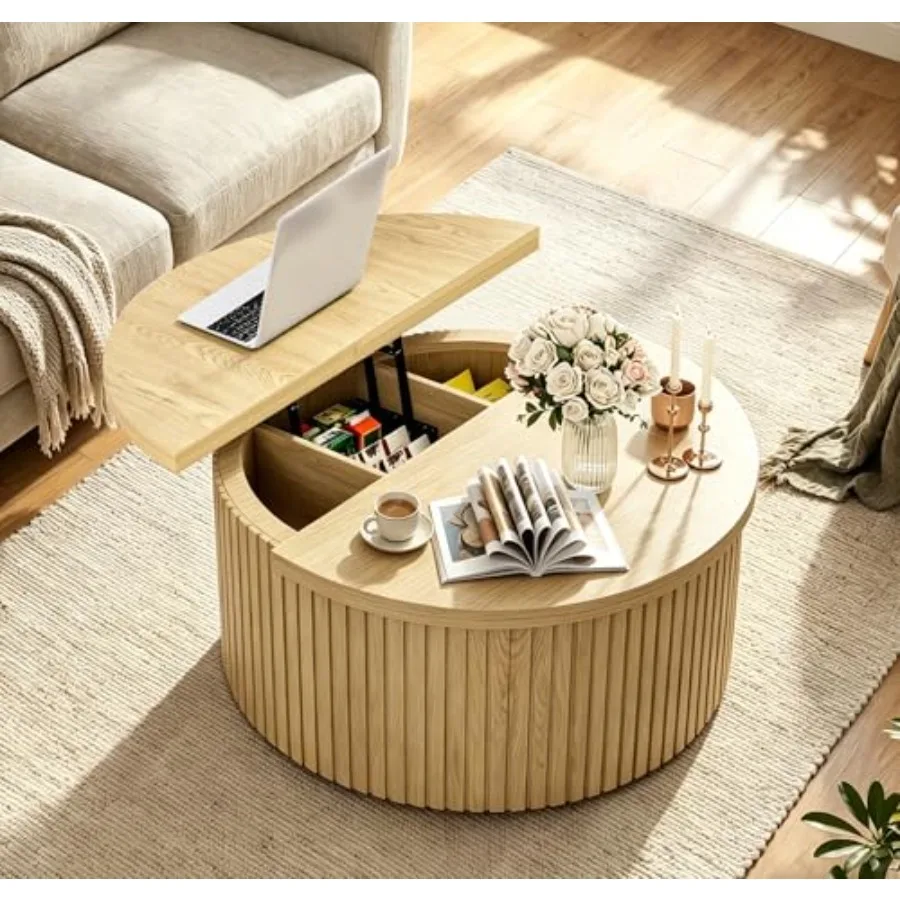 Round Coffee Table with Storage, 34.6'' Fluted Farmhouse Lift Top Coffee Table with Hidden Storage, Wooden Center Table for Liv
Round Coffee Table with Storage, 34.6'' Fluted Farmhouse Lift Top Coffee Table with Hidden Storage, Wooden Center Table for Liv
