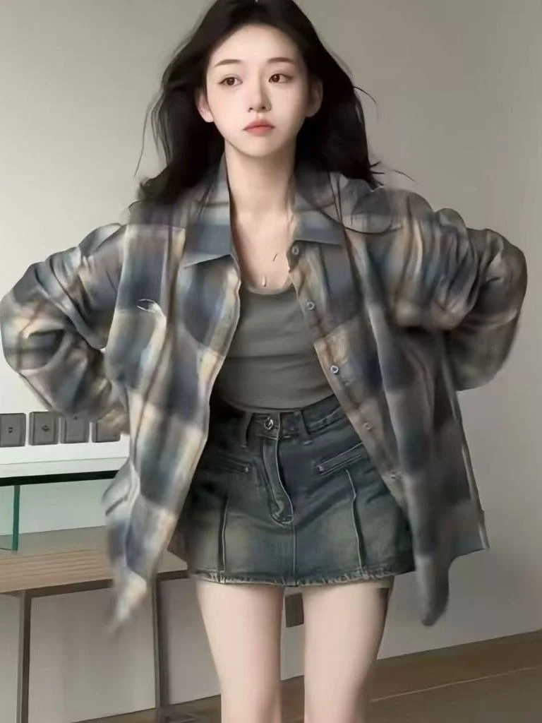 Retro American Color Blo Plaid Long Sve Loose Thin Women's Sun Protection irt Autumn Faion Commute Sle Korean Version
Retro American Color Blo Plaid Long Sve Loose Thin Women's Sun Protection irt Autumn Faion Commute Sle Korean Version