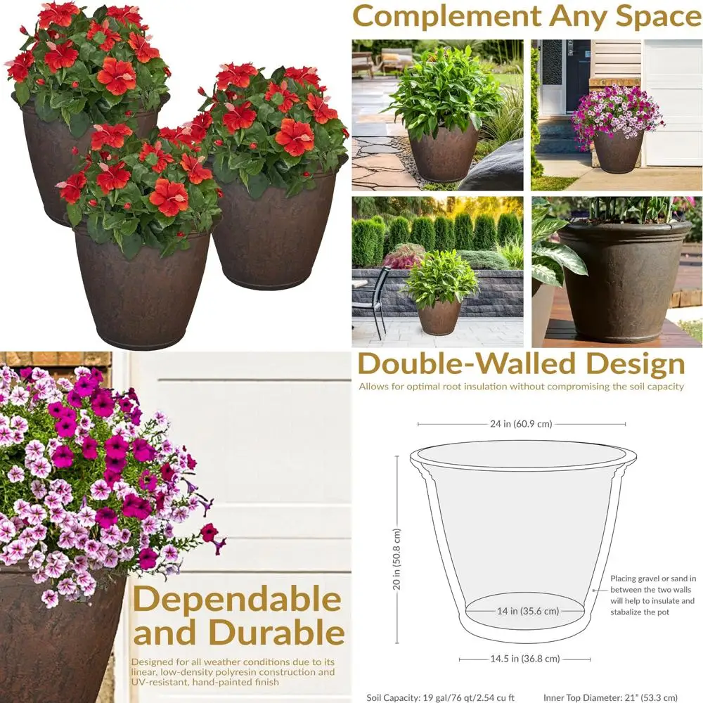 Large 24-Inch Plastic Outdoor Planter - Double-Walled Round Polyresin Pot with Drillable Drainage for Garden Plants
Large 24-Inch Plastic Outdoor Planter - Double-Walled Round Polyresin Pot with Drillable Drainage for Garden Plants