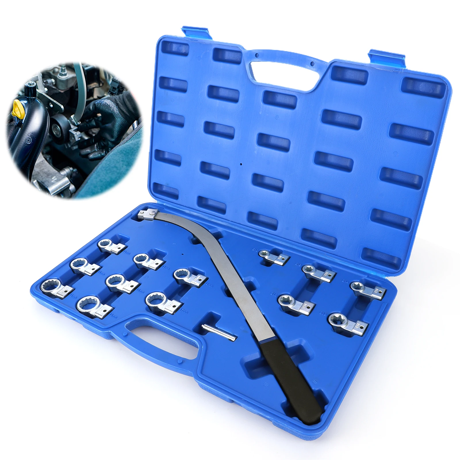 15PCS Serpentine Belt Tension Pulley Wrench Set Screw Removal Tool Idler Pulley Adjustment Wrench Fit for Most Vehicle Types
15PCS Serpentine Belt Tension Pulley Wrench Set Screw Removal Tool Idler Pulley Adjustment Wrench Fit for Most Vehicle Types
