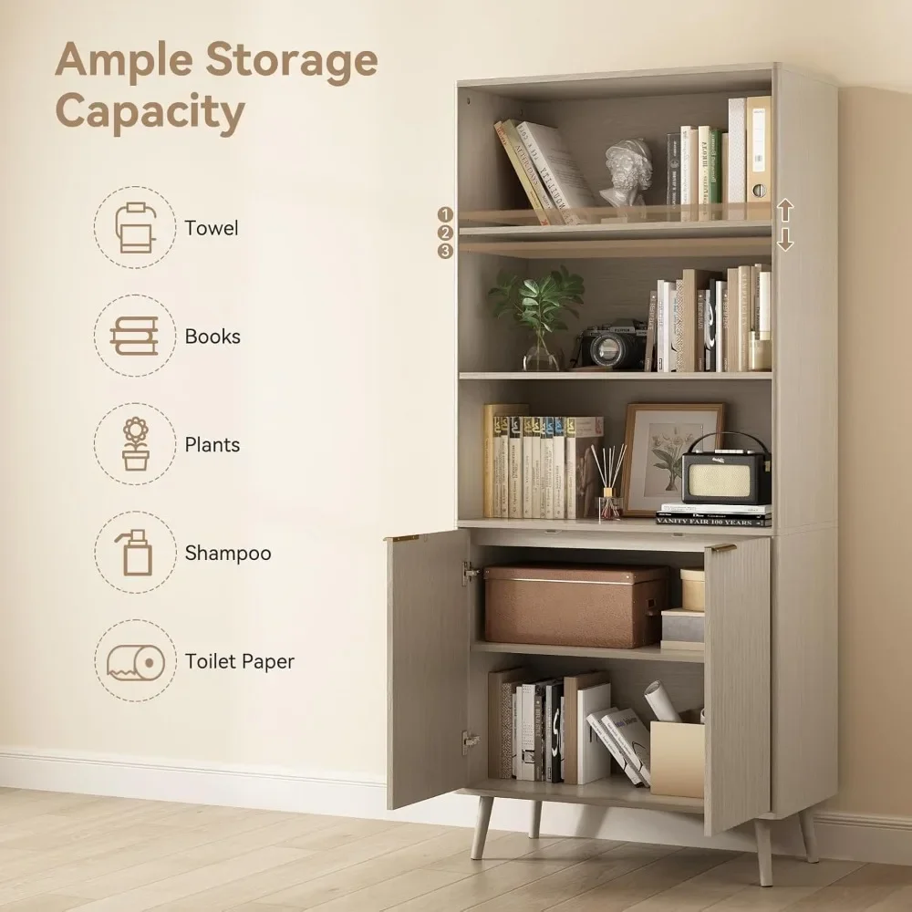 Beige Bookcase with Fluted Doors, 70.9 Tall 5-Tier Bookshelf with Adjustable Shelves, Wooden Storage Cabinet
Beige Bookcase with Fluted Doors, 70.9 Tall 5-Tier Bookshelf with Adjustable Shelves, Wooden Storage Cabinet