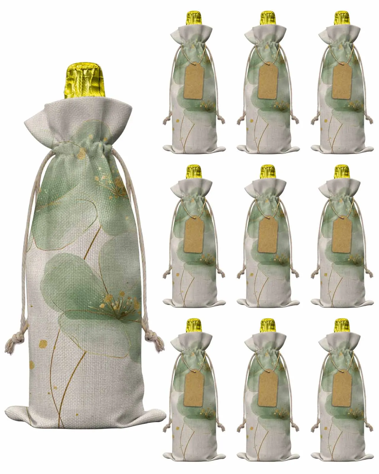 10pcs Wine Bottle Covers Linen Background Green Flowers Wine Holder Carrier Packaging Bag Wedding Party Decor Gift
10pcs Wine Bottle Covers Linen Background Green Flowers Wine Holder Carrier Packaging Bag Wedding Party Decor Gift