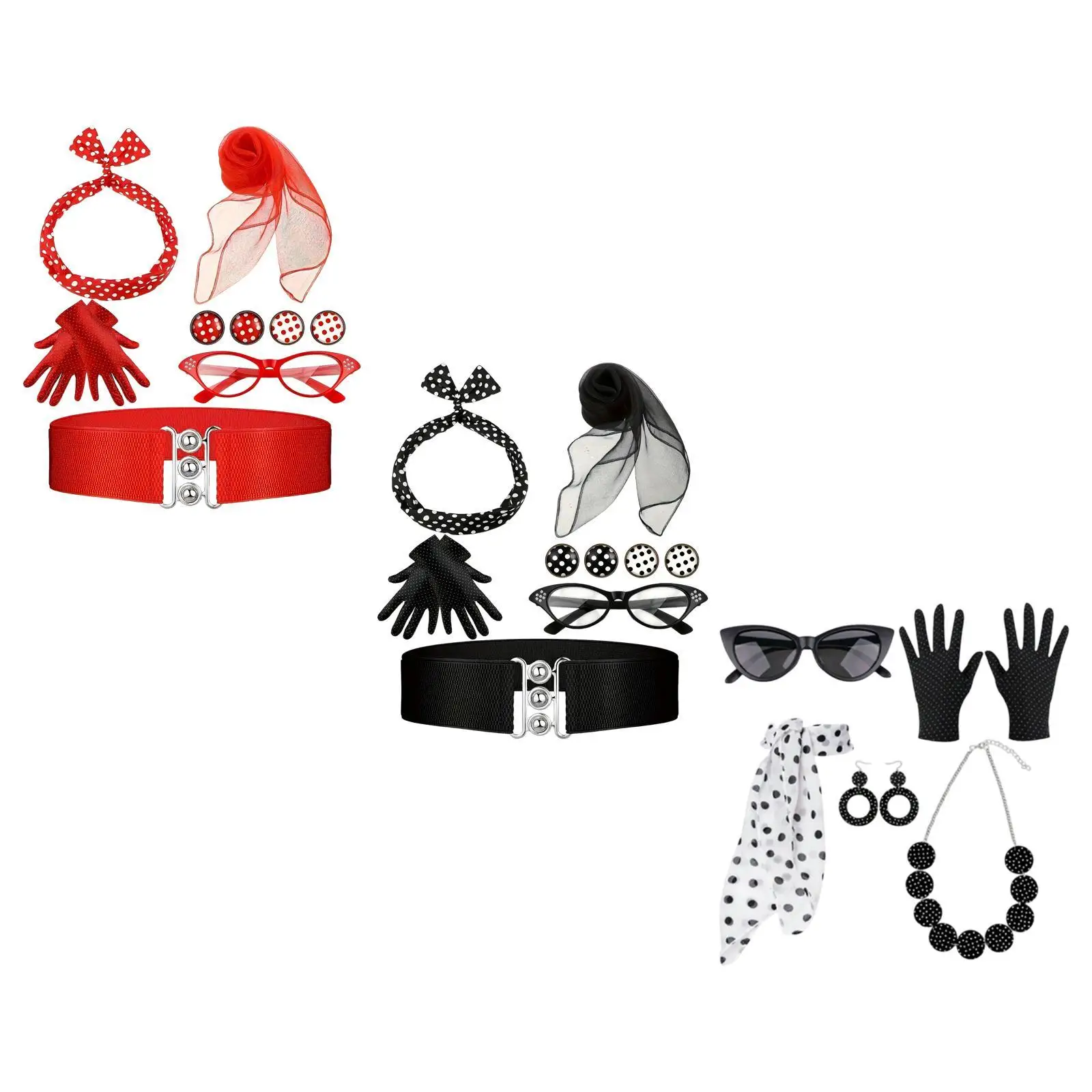 Women Party Supplies 1950s Costume Accessory Set Cat Eye Glasses Dot Earrings Scarf for Cosplay and Themed Events
Women Party Supplies 1950s Costume Accessory Set Cat Eye Glasses Dot Earrings Scarf for Cosplay and Themed Events