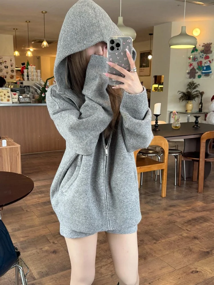 ay Zipper Hooded Sweater Cardigan Women's Autumn Winter Thiened Loose Lazy Sle Loose Knitted Outerwear Coat
ay Zipper Hooded Sweater Cardigan Women's Autumn Winter Thiened Loose Lazy Sle Loose Knitted Outerwear Coat