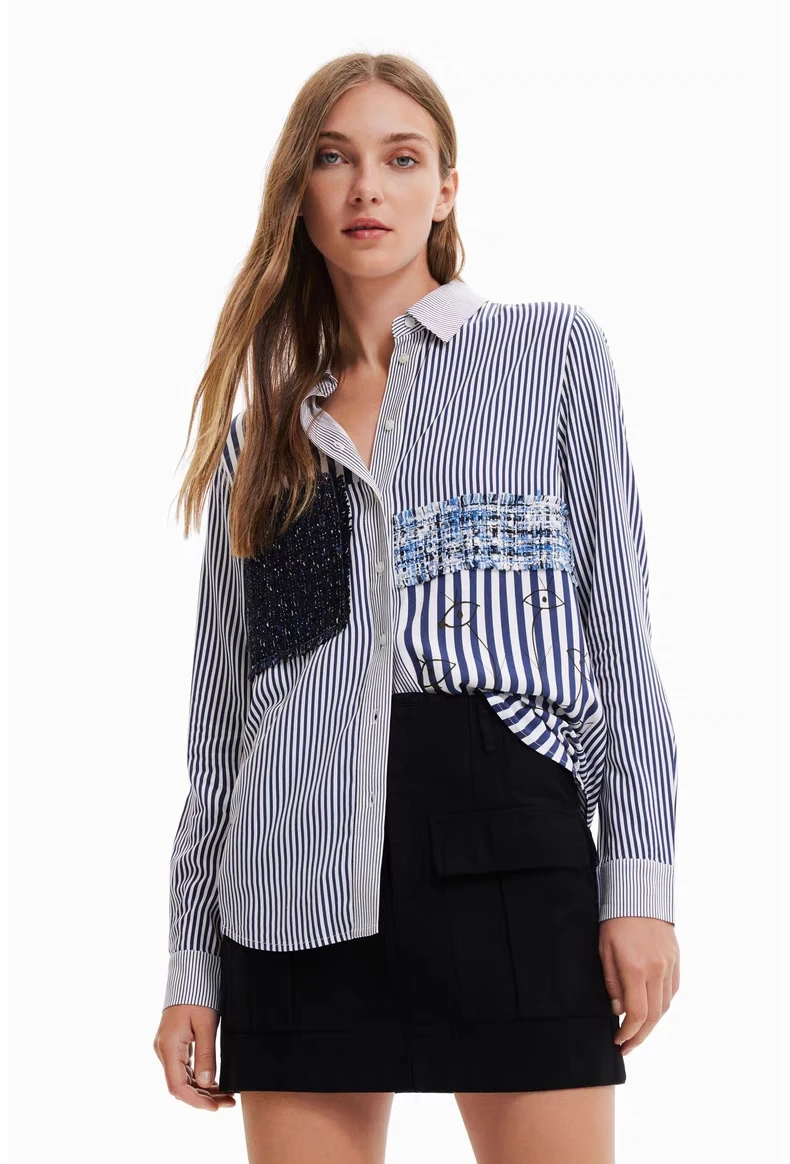 oreign trade original single Spain 23 new printed splicing stripes in the long shirt shirt
oreign trade original single Spain 23 new printed splicing stripes in the long shirt shirt