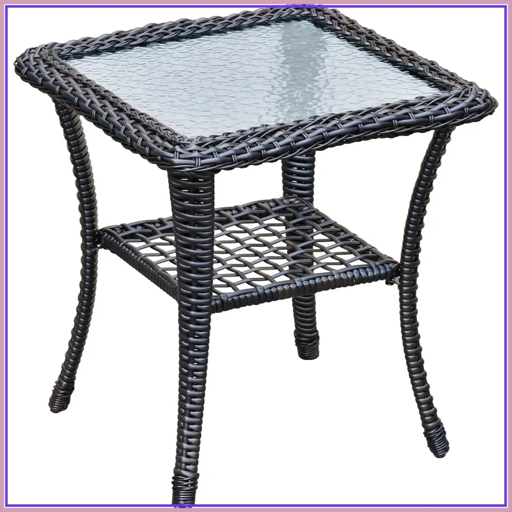 Outdoor Side Table with Tempered Glass Top, All-Weather Wicker Bistro Coffee End Table, Steel Frame, 20x20x20 Inches
Outdoor Side Table with Tempered Glass Top, All-Weather Wicker Bistro Coffee End Table, Steel Frame, 20x20x20 Inches