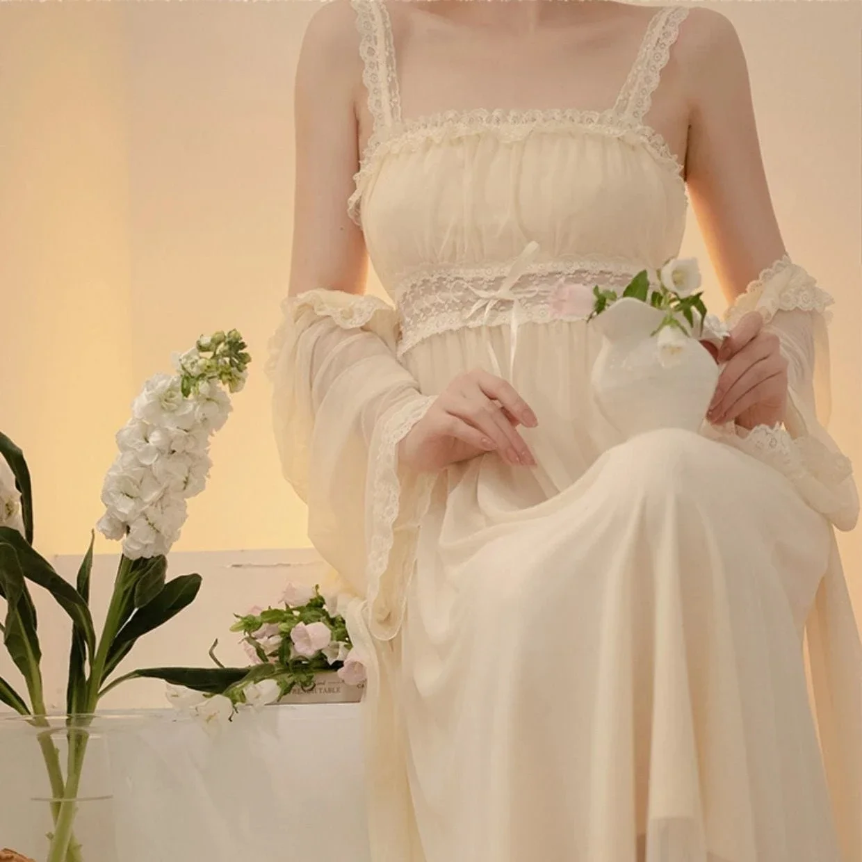 Sweet Vintage Fairy Dress Women Lace Sexy Patchwork Elegant Strap Dress Robe 2 Pcs Set Female Korean Chiffon Mesh Long Dress
Sweet Vintage Fairy Dress Women Lace Sexy Patchwork Elegant Strap Dress Robe 2 Pcs Set Female Korean Chiffon Mesh Long Dress