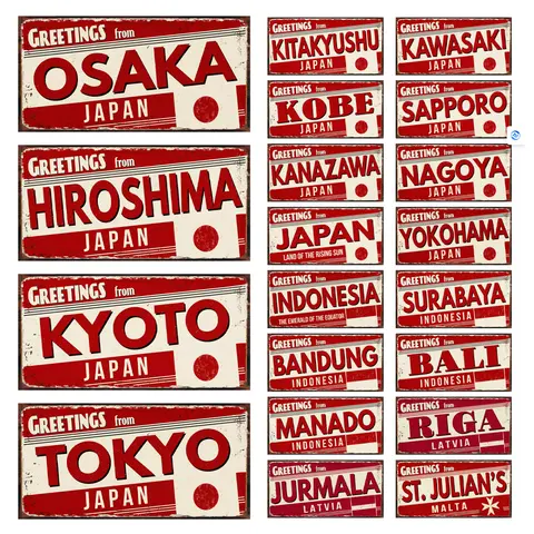 【YZFQ 】 Japan Austria Bali Malta Vintage Poster Metal Plate Tourist City Wall Art Home Decor Unique Gift 30X15CM KL-0276A
