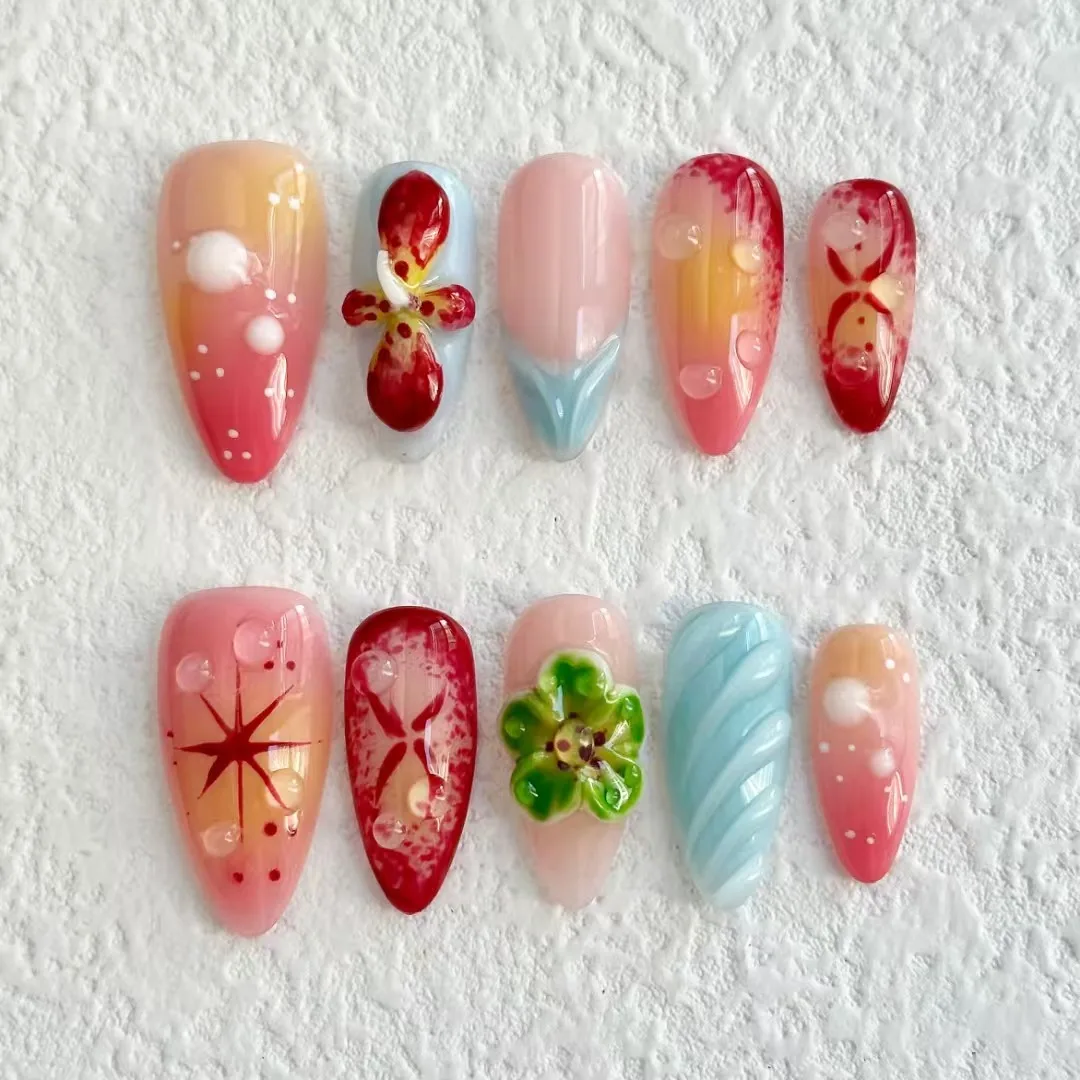 Classic Flower Relief Engraved Style Manicure Mandarin Duck Gradual Change Fake Nail Manicure Press on Nails Exquisite Manicure
Classic Flower Relief Engraved Style Manicure Mandarin Duck Gradual Change Fake Nail Manicure Press on Nails Exquisite Manicure