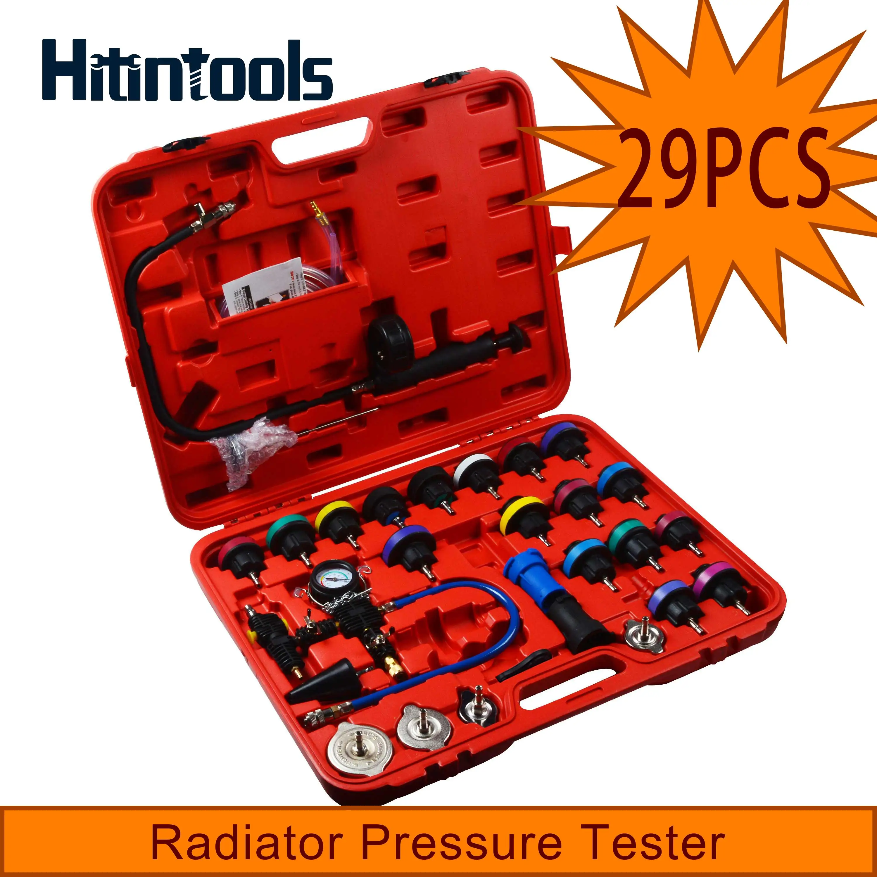 29Pcs Universal Radiator Pressure Compression Tester Vacuum Cooling System Tool Kit
29Pcs Universal Radiator Pressure Compression Tester Vacuum Cooling System Tool Kit