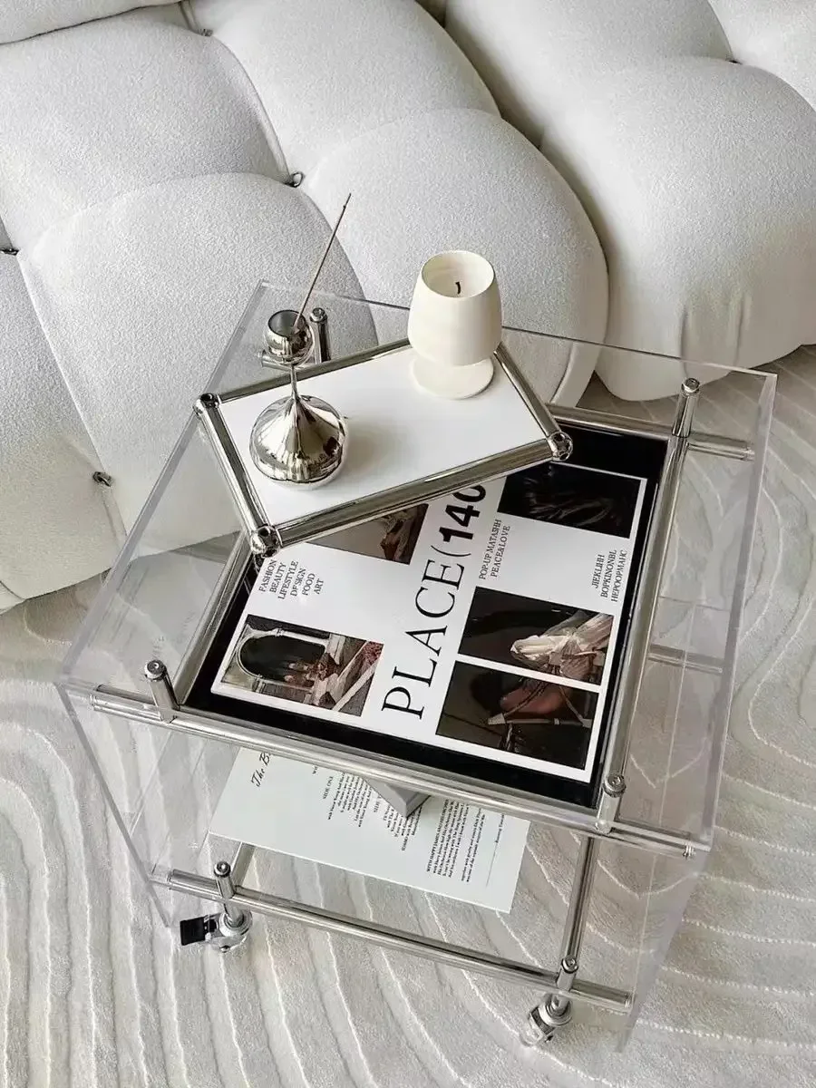 Transparent Acrylic Cart Minimalist Design Living Room Sofa Side Table Storage Cabinet Second-hand Mobile Bedside Table
Transparent Acrylic Cart Minimalist Design Living Room Sofa Side Table Storage Cabinet Second-hand Mobile Bedside Table