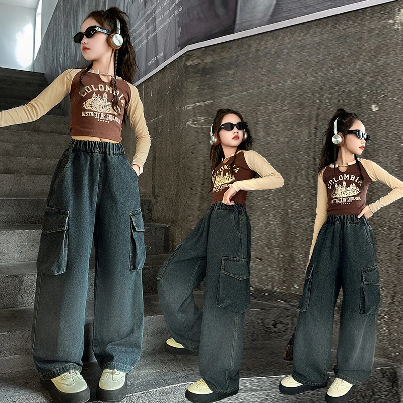 Girls' Cargo Jeans 2025 Spring New Teenager Children Loose Wide-leg Pants Kids Spring and Autumn Jazz Dance Pants Denim Trousers
Girls' Cargo Jeans 2025 Spring New Teenager Children Loose Wide-leg Pants Kids Spring and Autumn Jazz Dance Pants Denim Trousers