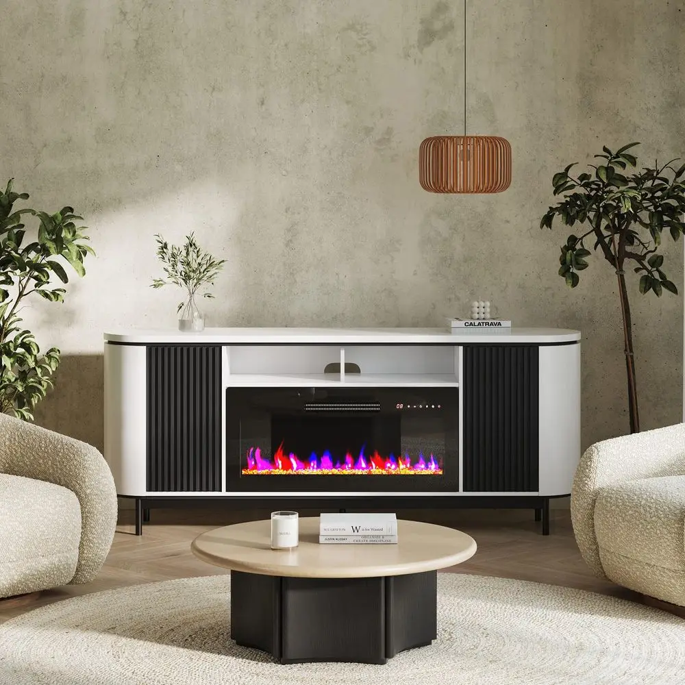 76 Curved Profile TV Stand with 36 Electric Fireplace, Large Entertainment Center with Storage for TVs up to 80, Modern Media C
76 Curved Profile TV Stand with 36 Electric Fireplace, Large Entertainment Center with Storage for TVs up to 80, Modern Media C