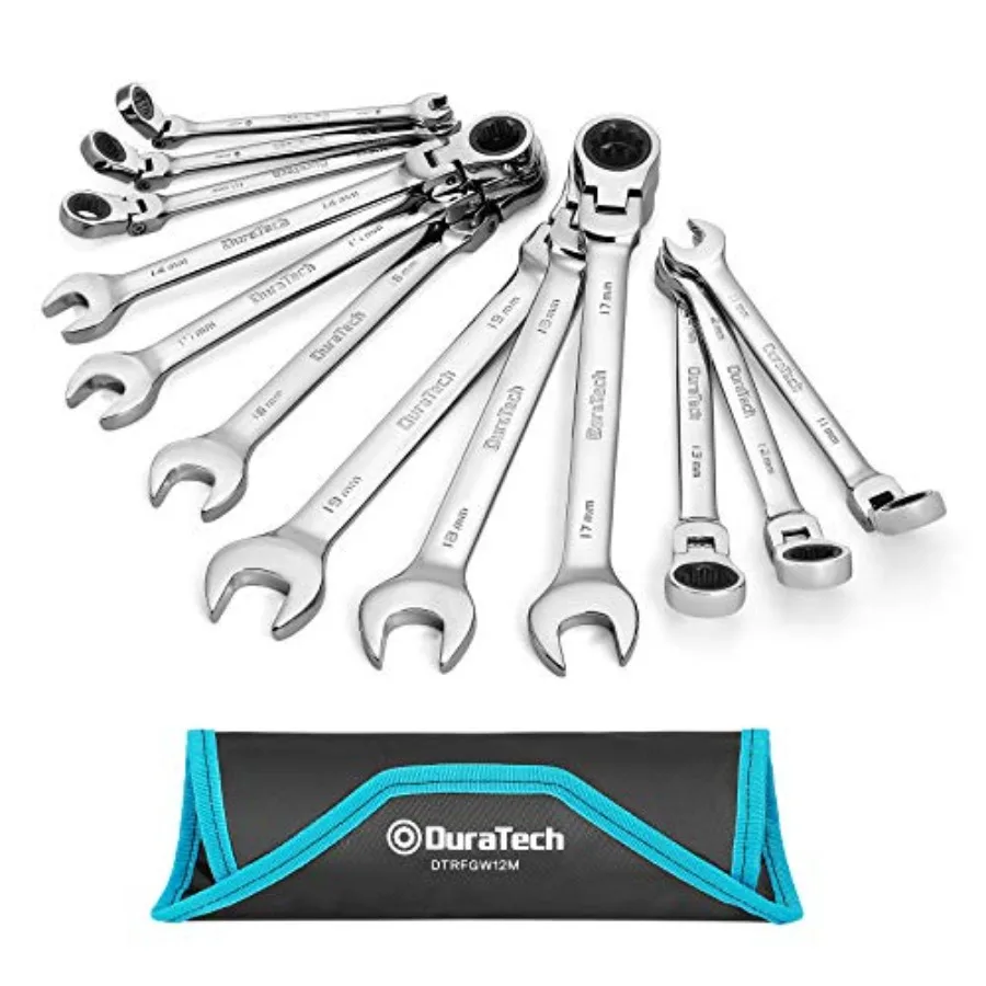 Flex-Head Ratcheting Wrench Set Combination Wrench Set 72 Tooth Metric 12-piece Size Covers 8-19mm CR-V Steel with Rolling Pouc
Flex-Head Ratcheting Wrench Set Combination Wrench Set 72 Tooth Metric 12-piece Size Covers 8-19mm CR-V Steel with Rolling Pouc