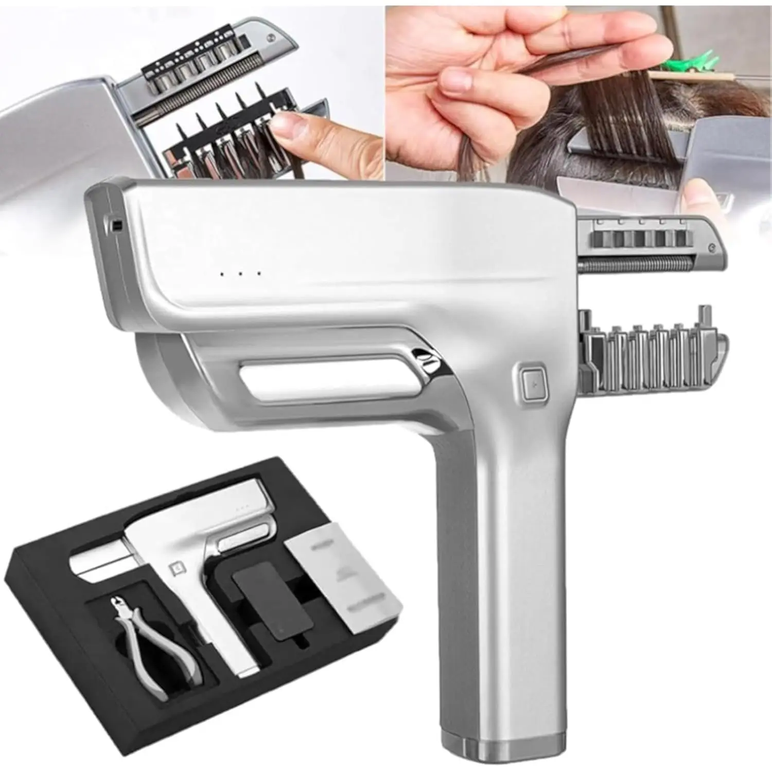 6D Hair Extensions Machine Kit,Third Generation Smart Hair Extension Machine,5-Pin No-Trace Hair Extensions Tool with Pliers
6D Hair Extensions Machine Kit,Third Generation Smart Hair Extension Machine,5-Pin No-Trace Hair Extensions Tool with Pliers