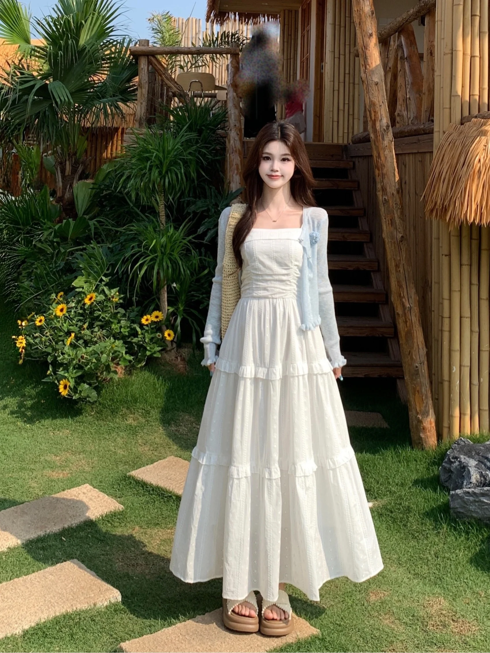 Sweet Large Size Women's Fashion Set Summer New Style Long Sleeve Lace Trim Open Cardigan Top White Cake Strap Dress
Sweet Large Size Women's Fashion Set Summer New Style Long Sleeve Lace Trim Open Cardigan Top White Cake Strap Dress