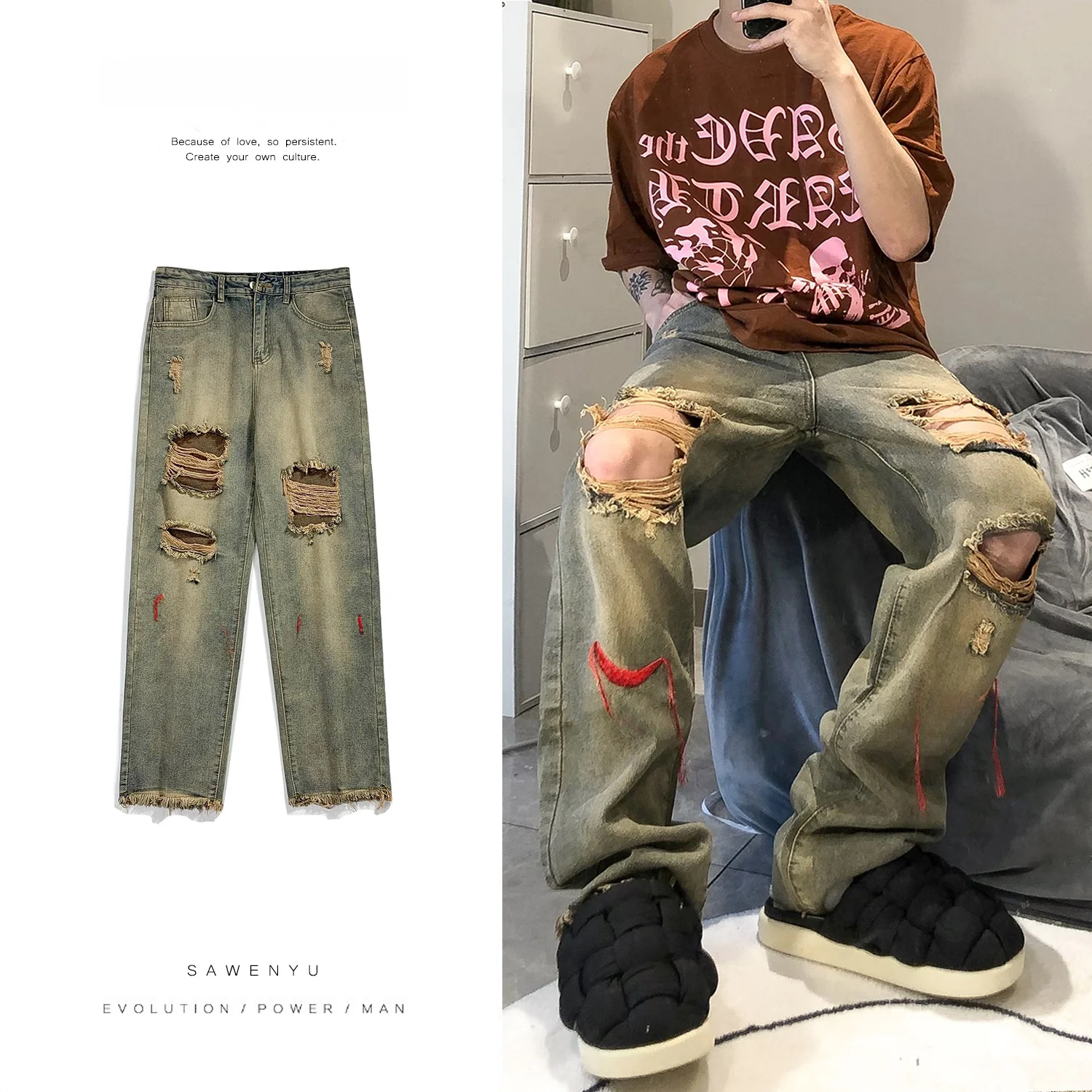 American Style Embroidered Hole Denim Jeans Men's Summer Thin Unique Design High Street Trend Brand Ins
American Style Embroidered Hole Denim Jeans Men's Summer Thin Unique Design High Street Trend Brand Ins