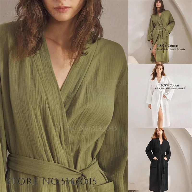 Cotton Gauze Long Robe Sleepwear Elegant Bathrobe Kimono Gown with Pocket Spring Autumn New Negligee Nightwear Loose Home Dress
Cotton Gauze Long Robe Sleepwear Elegant Bathrobe Kimono Gown with Pocket Spring Autumn New Negligee Nightwear Loose Home Dress