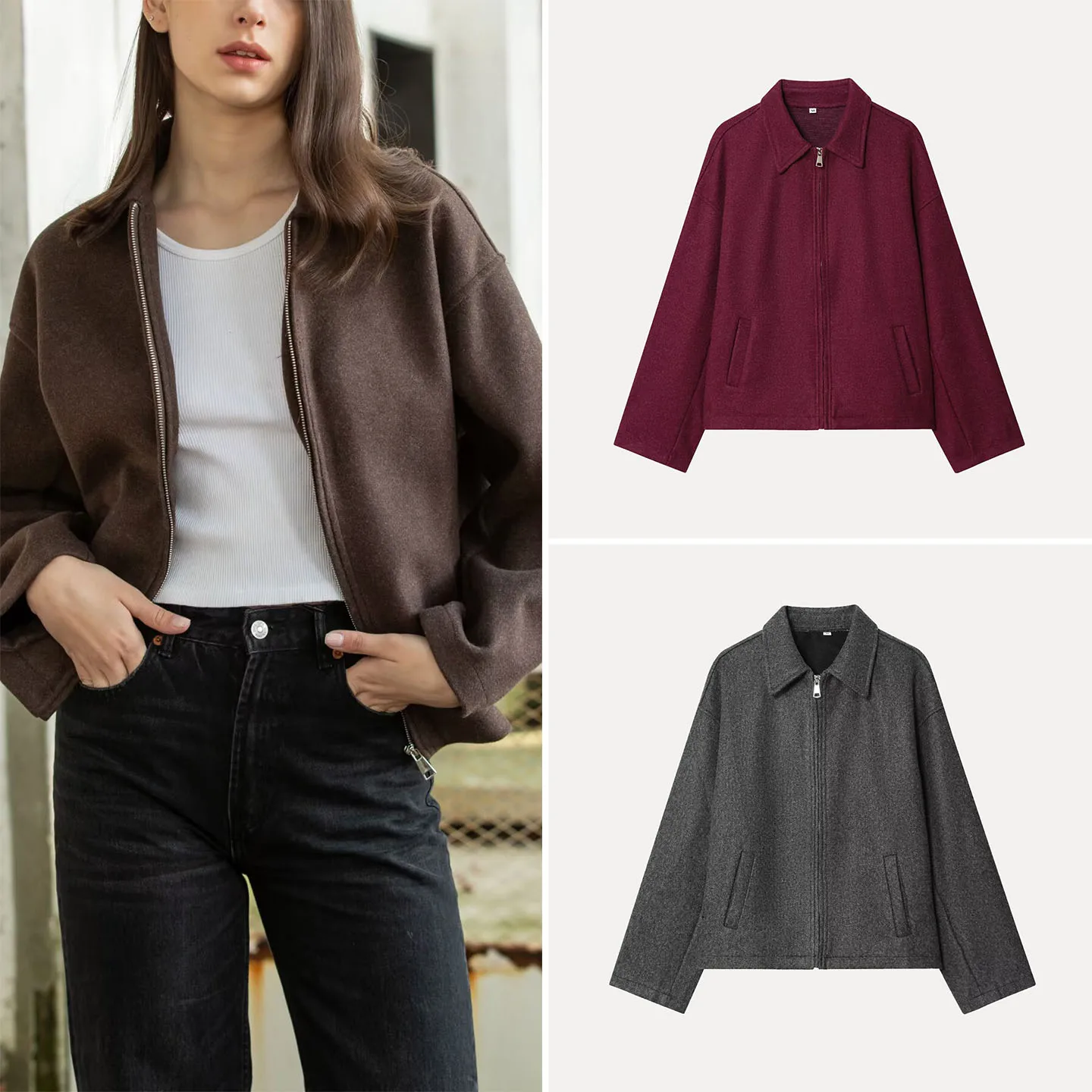 Модное четырехцветное шерстяное пальто на молнии, женское осеннее новое поступление, дышащее пальто-стойка из полиэфирного волокна, женское верхнее... 
Модное четырехцветное шерстяное пальто на молнии, женское осеннее новое поступление, дышащее пальто-стойка из полиэфирного волокна, женское верхнее...