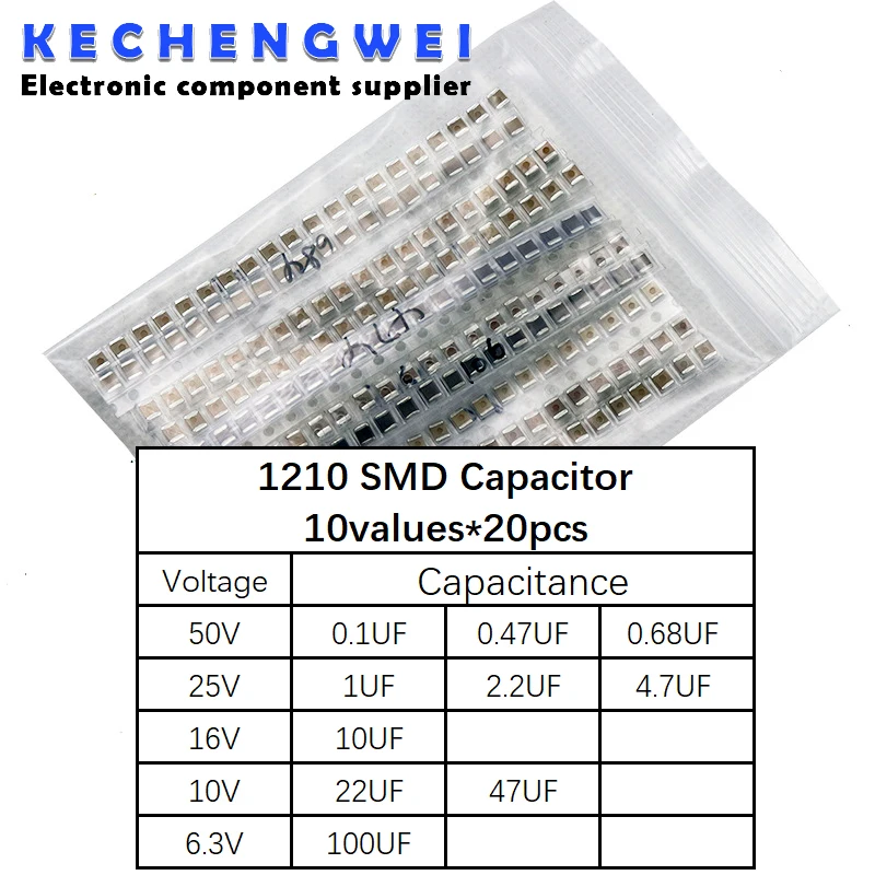 Набор конденсаторов SMD 1210, 10 значений * 20 шт = 200 шт. 100 нФ ~ 100 мкФ, набор образцов, электронный набор «сделай сам»
Набор конденсаторов SMD 1210, 10 значений * 20 шт = 200 шт. 100 нФ ~ 100 мкФ, набор образцов, электронный набор «сделай сам»