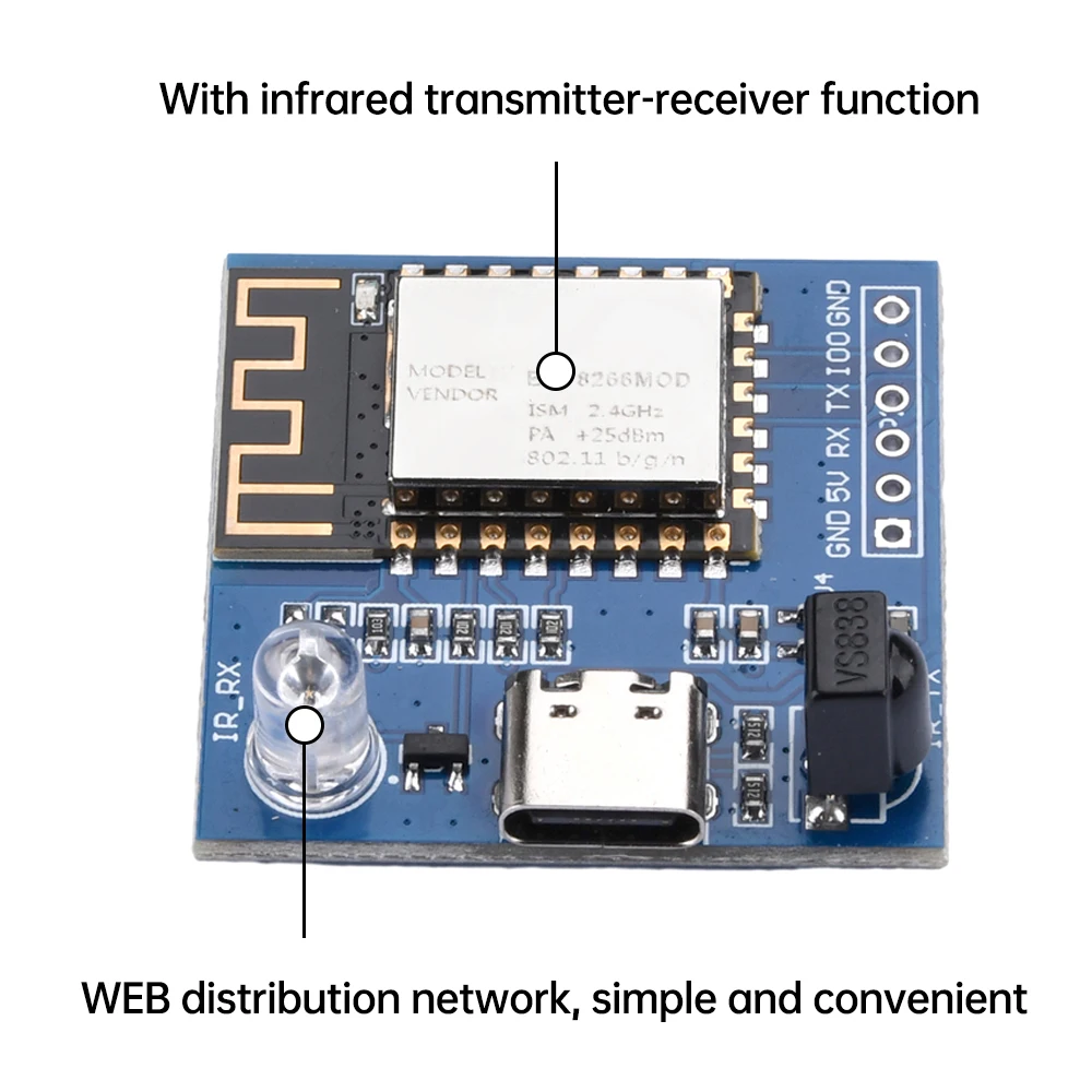 ESP8266 ESP-12F Беспроводной модуль WIFI Макетная плата для Arduino Type-C 5 В Инфракрасный NEC Инструкция WIFI Прозрачный модуль
ESP8266 ESP-12F Беспроводной модуль WIFI Макетная плата для Arduino Type-C 5 В Инфракрасный NEC Инструкция WIFI Прозрачный модуль