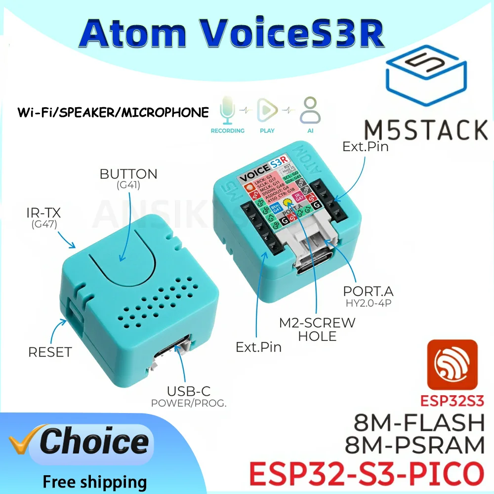 M5Stack Atom VoiceS3R interaction controller ESP32-S3 chip supports Wi Fi connection for Smart Home & Voice Recognition
M5Stack Atom VoiceS3R interaction controller ESP32-S3 chip supports Wi Fi connection for Smart Home & Voice Recognition