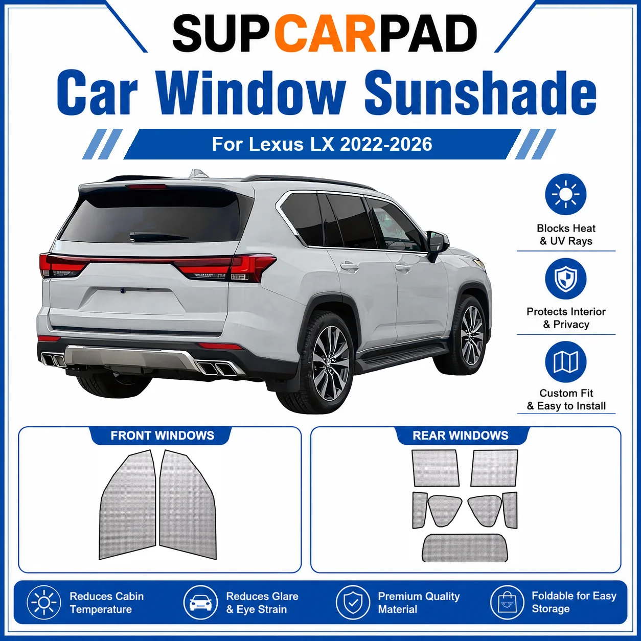 For Lexus - Lexus LX 2022-2026 Full Set Car Window Sunshades UV Block Privacy Heat Insulated Foldable Car Curtain
For Lexus - Lexus LX 2022-2026 Full Set Car Window Sunshades UV Block Privacy Heat Insulated Foldable Car Curtain
