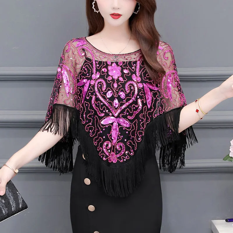Summer New Sequined Tassel Patchwork Capes Pleated Contrast Irregular Fashion Tops Street Casual Vintage Women Clothing
Summer New Sequined Tassel Patchwork Capes Pleated Contrast Irregular Fashion Tops Street Casual Vintage Women Clothing