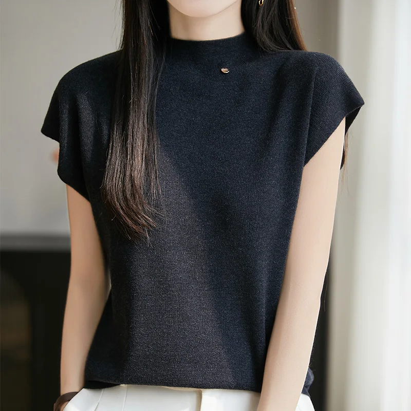 100% wool women's knitted top, half turtleneck, short sleeves, T-shirt, solid color, breathable, new style for spring and summer
100% wool women's knitted top, half turtleneck, short sleeves, T-shirt, solid color, breathable, new style for spring and summer