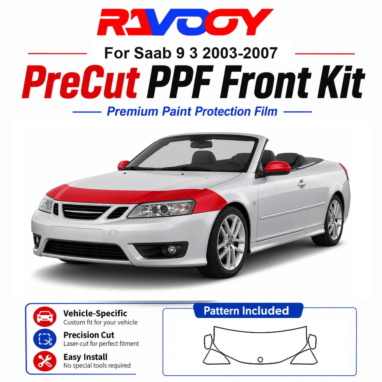 8.5mil TPU Precut PPF Kit For Saab 9 3 2003-2007 - Hood, Partial Fenders & Full Mirror Set - Self-Healing Gloss Clear Bra Film
8.5mil TPU Precut PPF Kit For Saab 9 3 2003-2007 - Hood, Partial Fenders & Full Mirror Set - Self-Healing Gloss Clear Bra Film
