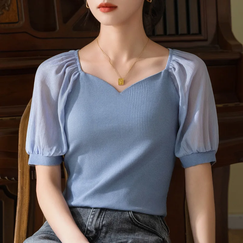 Modal short sleevestWomen's Summer-shirt2024New women's chiffon patchwork cotton-shirt with French collar and square necklin
Modal short sleevestWomen's Summer-shirt2024New women's chiffon patchwork cotton-shirt with French collar and square necklin