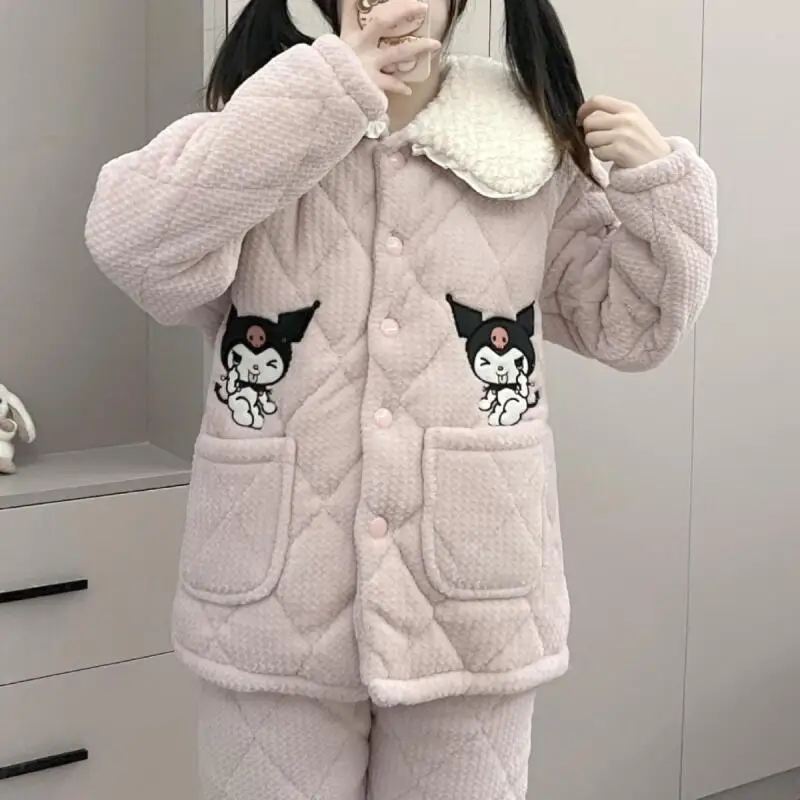 Женские пижамы из 2 предметов, зимние фланелевые утепленные ночные рубашки с длинными рукавами, аниме Kawaii, милая девушка, свободная теплая домашняя одежда, новинка 
Женские пижамы из 2 предметов, зимние фланелевые утепленные ночные рубашки с длинными рукавами, аниме Kawaii, милая девушка, свободная теплая домашняя одежда, новинка