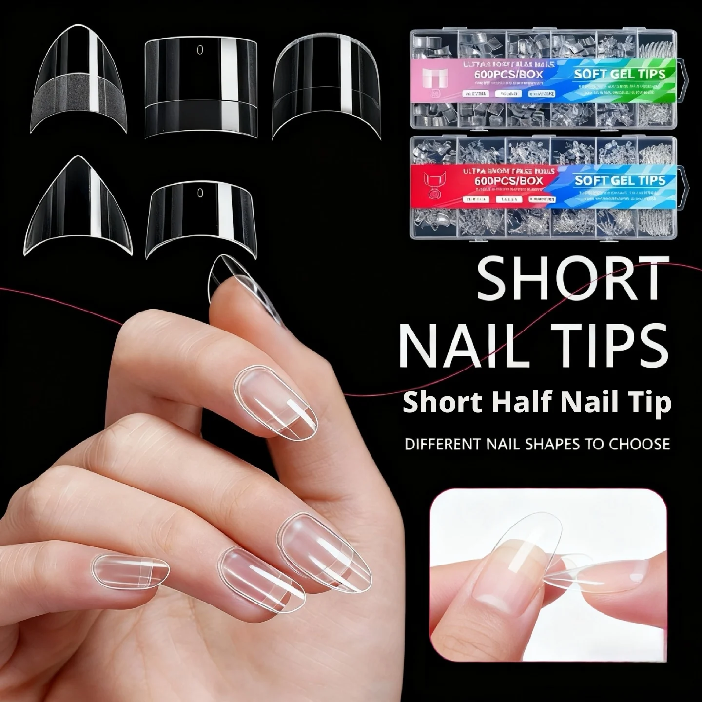 600PCS Transparent False Nails Half Cover French Nail Tips 5 Shapes Soft Acrylic Gel Full Cover Fake Nails for DIY Nail Art
600PCS Transparent False Nails Half Cover French Nail Tips 5 Shapes Soft Acrylic Gel Full Cover Fake Nails for DIY Nail Art