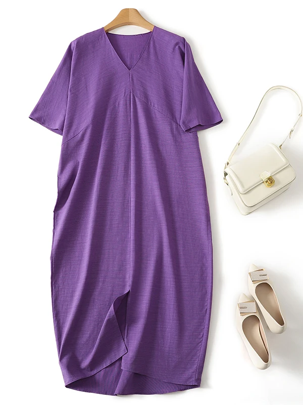 Summer Fashion Large Size Women's Dress Purple Short Sleeve V-Neck Artistic Simple Style A-Line Skirt Casual Gentle Wind
Summer Fashion Large Size Women's Dress Purple Short Sleeve V-Neck Artistic Simple Style A-Line Skirt Casual Gentle Wind