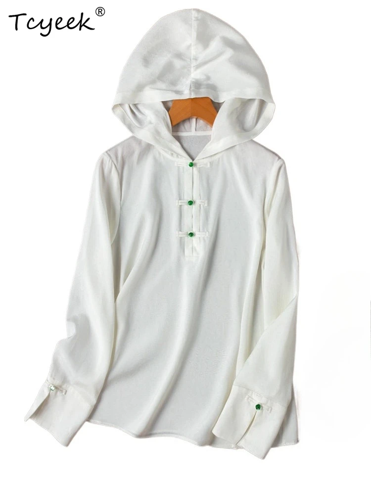 Tcyeek 93% Real Mulberry Silk White Shirt Womens Tops 21MM Silk Elegant Blouses Women Summer Clothes Hooded Футболка Женская
Tcyeek 93% Real Mulberry Silk White Shirt Womens Tops 21MM Silk Elegant Blouses Women Summer Clothes Hooded Футболка Женская
