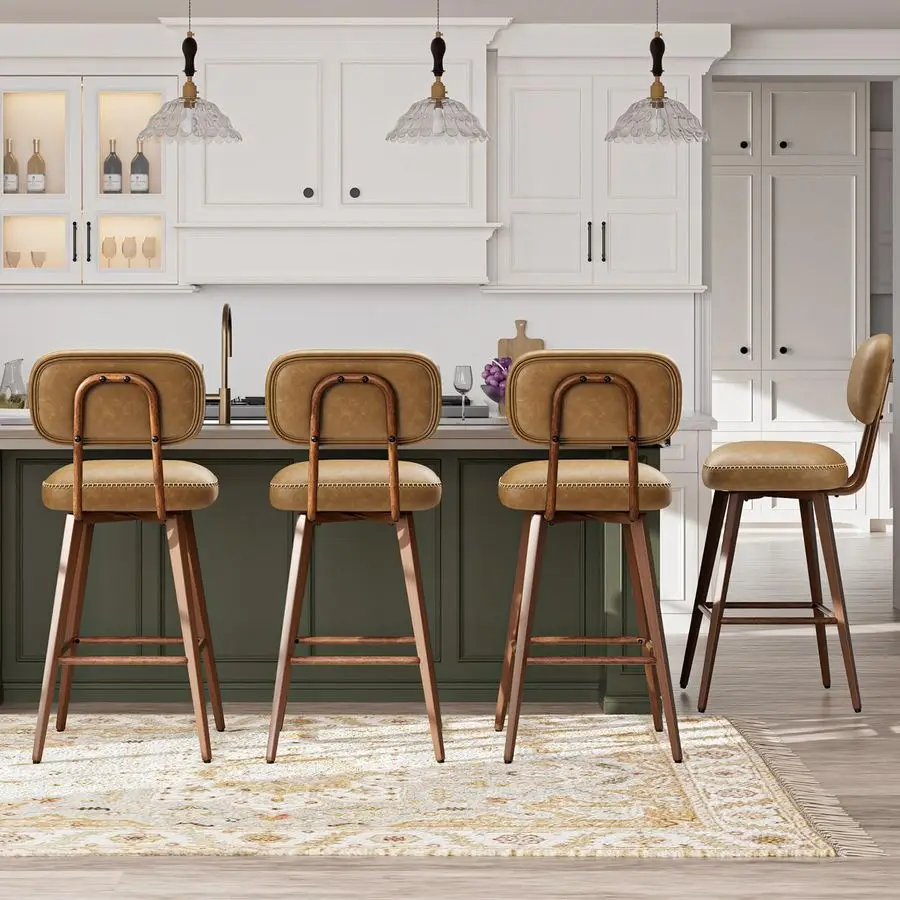 Bar Stools Set of 4, Mid Century PU Leather Counter Height Bar Chairs with Low Back and Metal Legs, Modern Bar Stool Chair for K
Bar Stools Set of 4, Mid Century PU Leather Counter Height Bar Chairs with Low Back and Metal Legs, Modern Bar Stool Chair for K