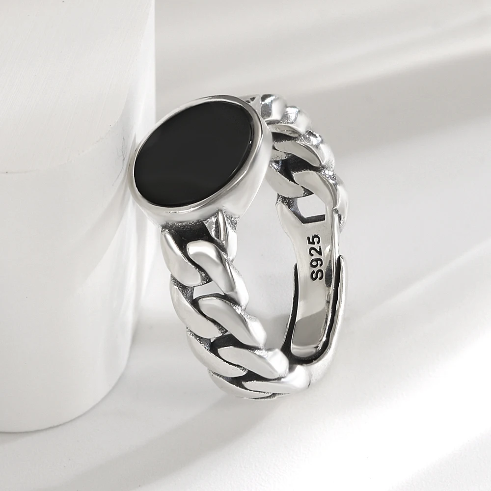 HOYON S925 Sterling Silver Fashion Hip Hop New Men's Ring Inlaid with Black Agate Women's Ring Unisex Couple Jewelry Accessories
HOYON S925 Sterling Silver Fashion Hip Hop New Men's Ring Inlaid with Black Agate Women's Ring Unisex Couple Jewelry Accessories