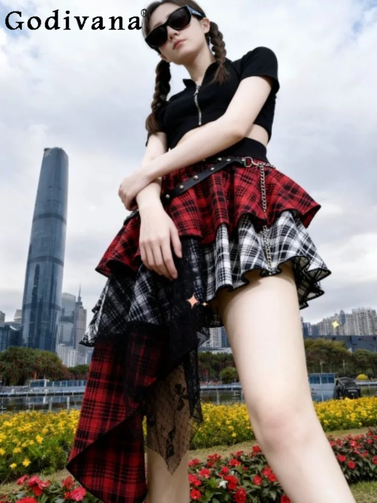 Summer High Waist A-line Irregular Punk Sexy Skirt Personalized Versatile Age-reducing Plaid Women Subculture Gothic Lace Skirts
Summer High Waist A-line Irregular Punk Sexy Skirt Personalized Versatile Age-reducing Plaid Women Subculture Gothic Lace Skirts