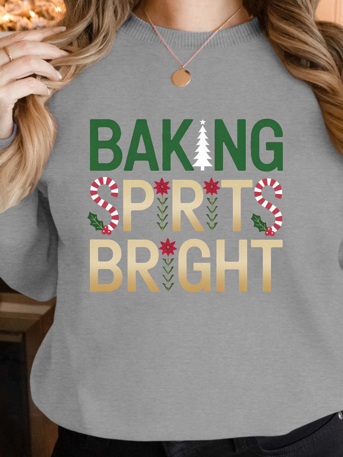Women's Red Christmas Baking-Themed Sweatshirt - Baking Spirits Bright Cookie & Tree Print with Golden Lettering, Crew Neck
Women's Red Christmas Baking-Themed Sweatshirt - Baking Spirits Bright Cookie & Tree Print with Golden Lettering, Crew Neck