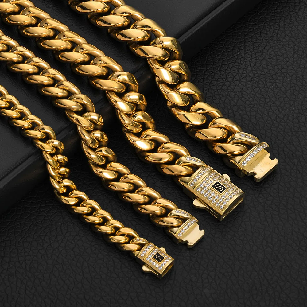 HHIOK Stainless Steel Cuban Chain 8-14mm Iced Out Zircon Diamond Buckle PVD 14K Gold Plated Monaco Bracelet
HHIOK Stainless Steel Cuban Chain 8-14mm Iced Out Zircon Diamond Buckle PVD 14K Gold Plated Monaco Bracelet