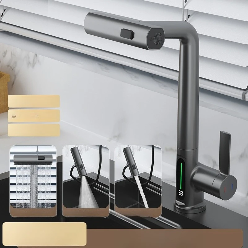 Выдвижной кухонный смеситель из нержавеющей стали с летающим дождем и цифровым дисплеем, раковина для овощей, смеситель с тремя выходами
Выдвижной кухонный смеситель из нержавеющей стали с летающим дождем и цифровым дисплеем, раковина для овощей, смеситель с тремя выходами