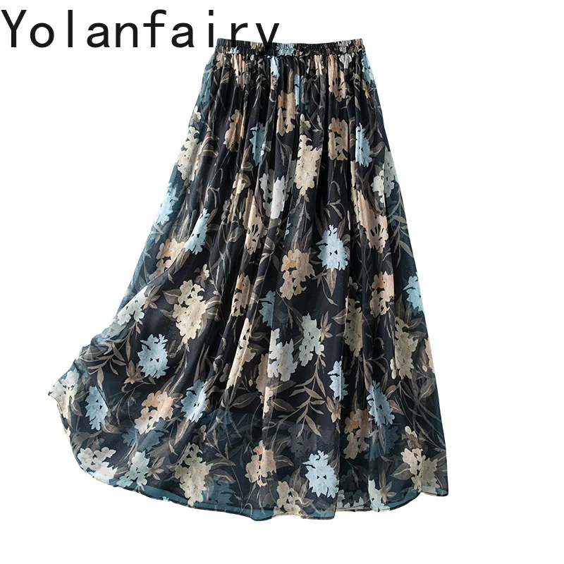 YOLANFAIRY Pure Mulberry Silk Skirts for Woman Summer 2026 Romantic Elegant Skirt Elastic Waist Lily Flower Pattern Skirts Long
YOLANFAIRY Pure Mulberry Silk Skirts for Woman Summer 2026 Romantic Elegant Skirt Elastic Waist Lily Flower Pattern Skirts Long