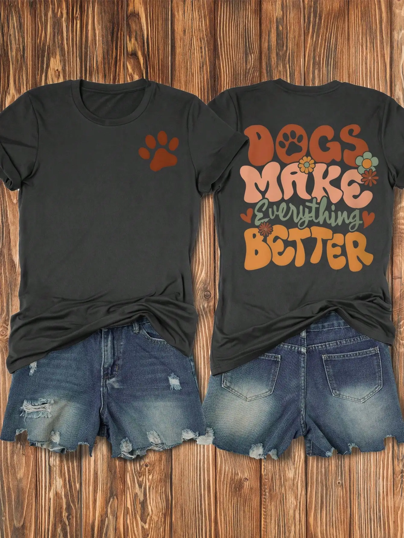 Women's 'Dogs Make Everything Better' Graphic Tee with Paw Print, Casual Short Sleeve T-Shirt
Women's 'Dogs Make Everything Better' Graphic Tee with Paw Print, Casual Short Sleeve T-Shirt