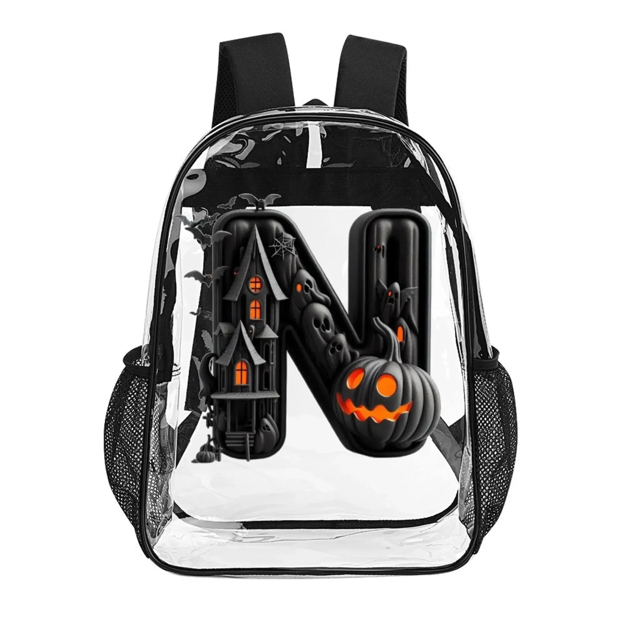16 in PVC Clear Backpack, Transparent Bag with Halloween Castle Pumpkin & Letter N Design, Ideal Gift for Festivals, Parties
16 in PVC Clear Backpack, Transparent Bag with Halloween Castle Pumpkin & Letter N Design, Ideal Gift for Festivals, Parties
