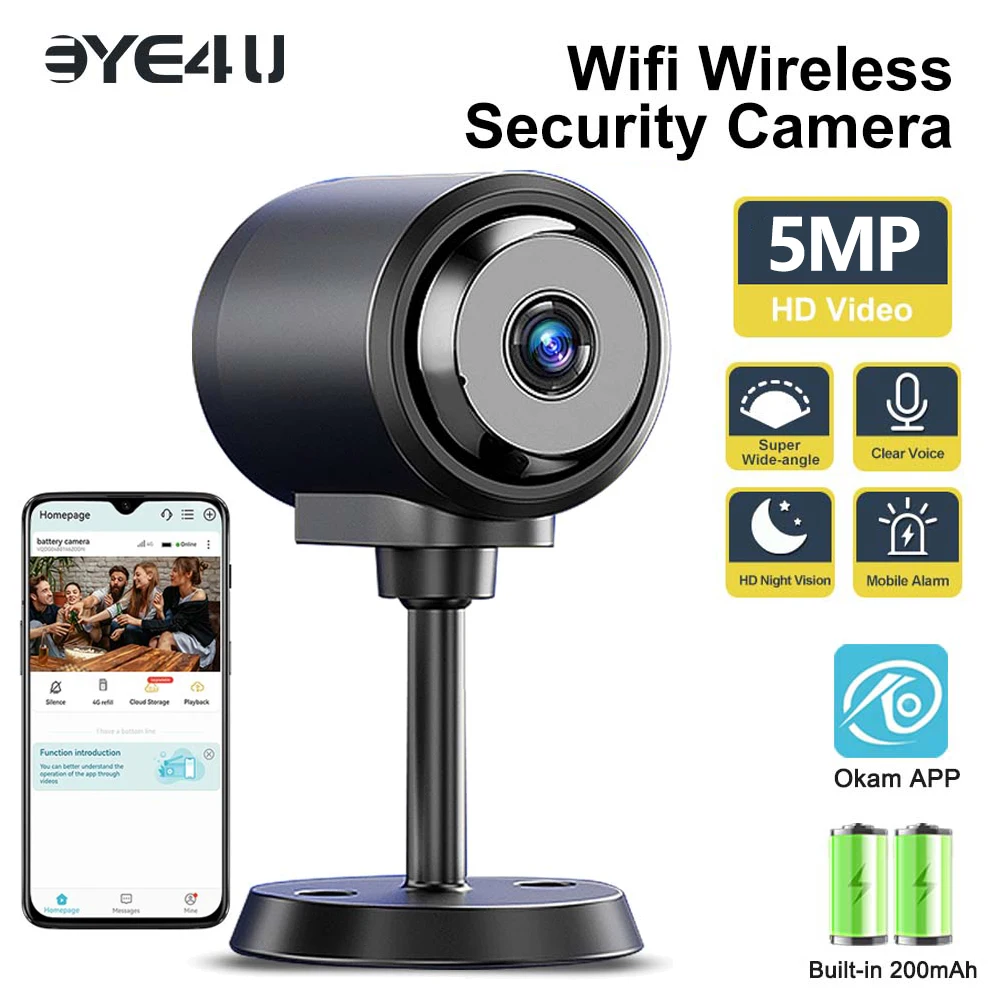 5-мегапиксельная Wi-Fi камера безопасности, домашний небольшой рекордер, обнаружение человека, микро-умный дом, мини-монитор видеонаблюдения, аккумуляторные камеры
5-мегапиксельная Wi-Fi камера безопасности, домашний небольшой рекордер, обнаружение человека, микро-умный дом, мини-монитор видеонаблюдения, аккумуляторные камеры